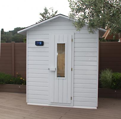 Sauna de exterior acabado blanco
