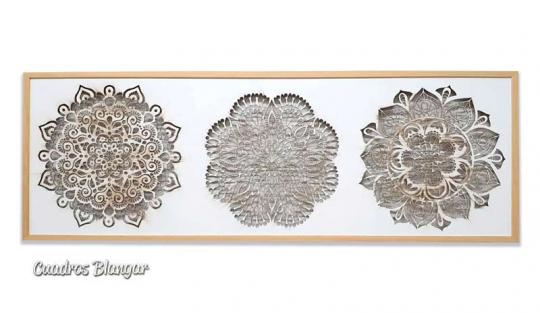 Cuadro tres mandalas madera con marco
