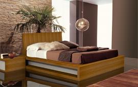 Diseño de dormitorio de matrimonio con madera de teka