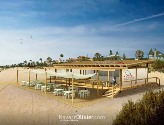 Render de proyecto de construcción en madera. Chiringuito Los Esteros