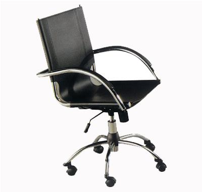 Silla  de oficina en piel negra y aluminio regulable en altura. Ref.213 Medidas: 56x56x92 a 100 cm de altura