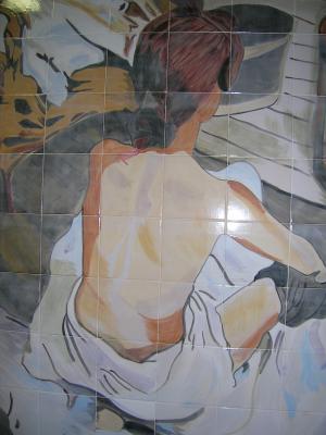 Mural de baldosa pintado para baño