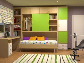 CAMA HORIZONTAL CON P/ALTA PUERTA CORREDERA Y MALETERO, ZONA DE ESTUDIO Y ARMARIO DE 50