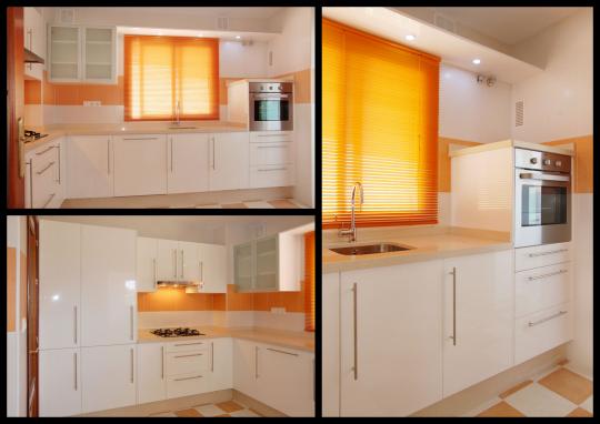 Blanco brillo con silestone beige 