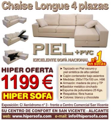Sofá Chaise Longue Piel 4 plazas nacional - Hipersofa