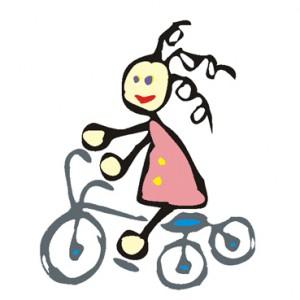 NIÑA  CON RIZOS EN BICICLETA. 