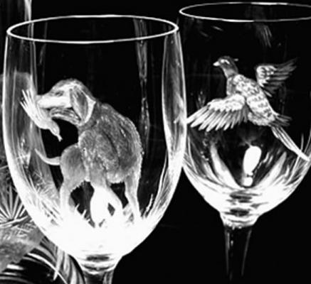 Copas de Vino con motivos de Caza