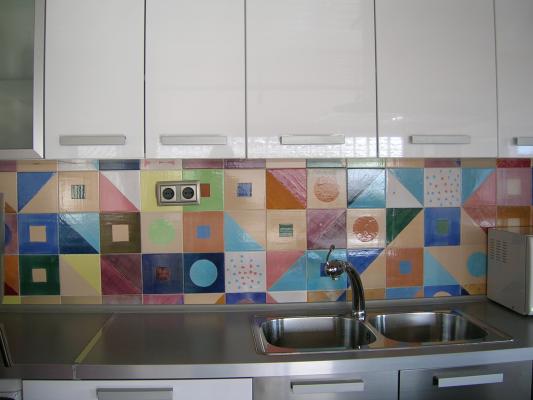 baldosas de cocina, pintadas a mano