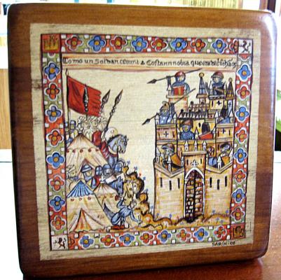 CANTIGAS DE ALFONSO X. TABLAS PINTADAS A MANO CON MOTIVOS MEDIEVALES.WWW.ELTALLERDESARIN.COM