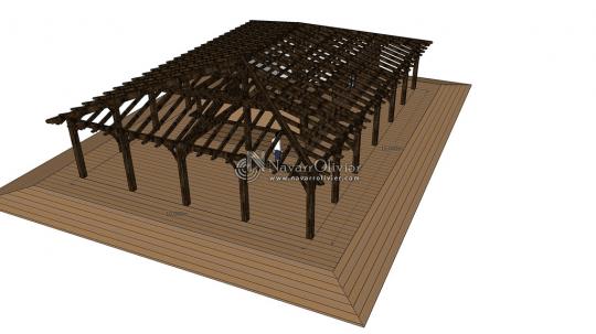 Estructura de chiringuito de madera a 4 aguas