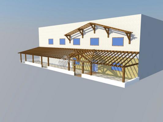 Estructura de madera para porche en nave