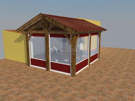 Pergola a 2 aguas con cerramiento