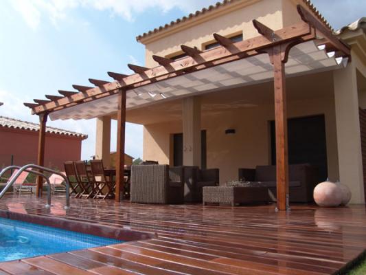 Pergola Adosada con Toldo Ondas