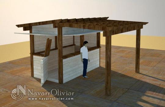 caseta de madera y pergola