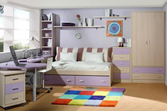 Dormitorio juvenil color roble y lila