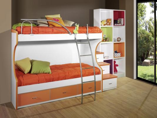 dormitorio juvenil blanco y mandarina 