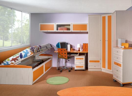 dormitorio juvenil pino dkp y mandarina