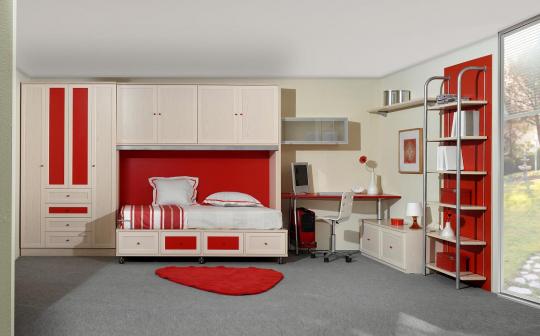 dormitorio juvenil pino dkp y rojo