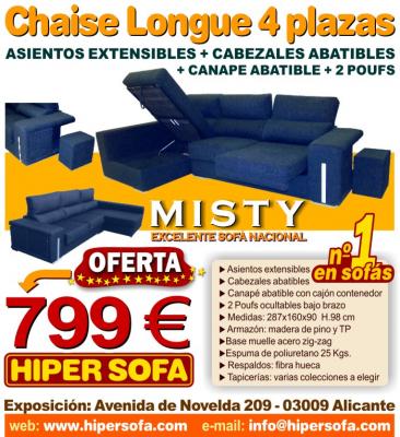 Sofa Chaise Longue MISTY 4 PLAZAS