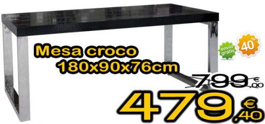 Mesa de comedor croco negra con estructura metálica