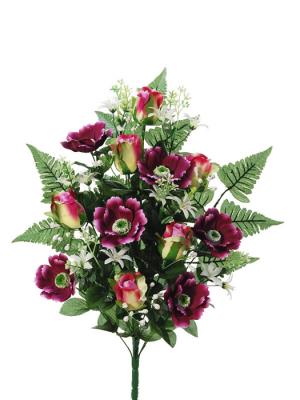 Ramos cementerio. Ramo capullos rosas y anemonas artificiales purpura Oasis Decor