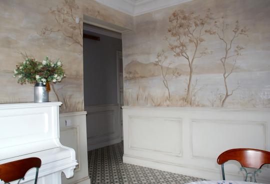 salón paisaje-Mural pintado a mano (pintura lavable)