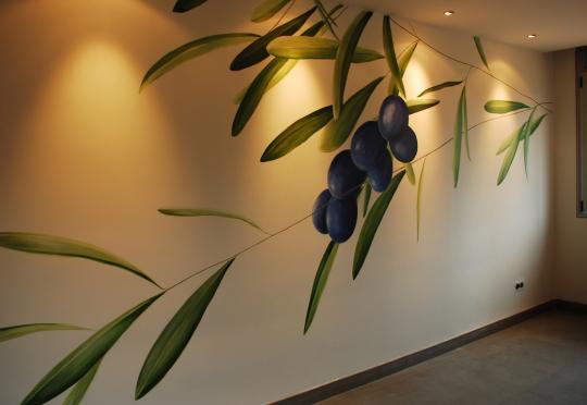 Mural pintado directamente en pared de cocina