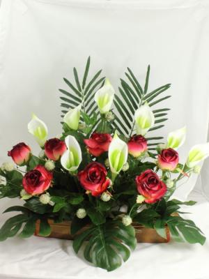 Flores todos los santos. Jardinera cementerio rosas y calas artificiales oasisdecor.com
