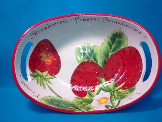 Frutero oval con asas, pintado a mano