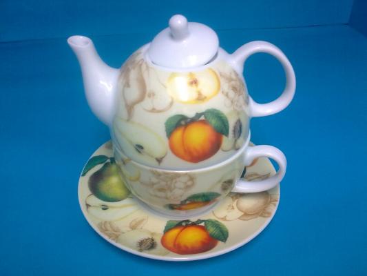Tetera apilable, con plato y taza desayuno