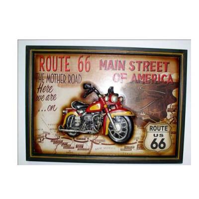 Cuadros moto madera route 66. Decoracion para ellos.