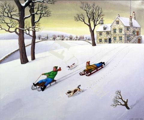 láminas y lienzos de  Tobogganing, 1986 (acrylic on linen)