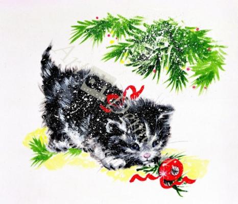 láminas y lienzos de Christmas Kitten