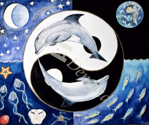 láminas y lienzos de Dolphins (month of May from a calendar)