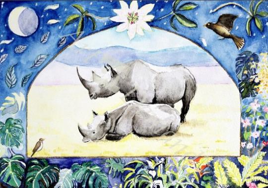 láminas y lienzos de Rhino (month of February from a calendar)