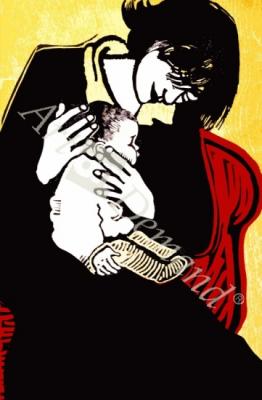 láminas y lienzos de  New Baby (2), 1990 (wood and linocut)