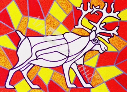 láminas y lienzos de  Reindeer on Stained Glass