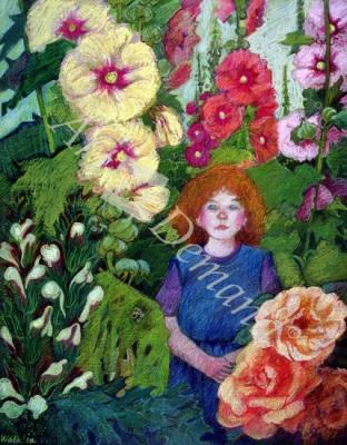 láminas y lienzos de Among the Hollyhocks (pastel)