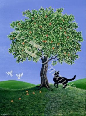 láminas y lienzos de Orange Tree and Cat, 1981 (gouache)