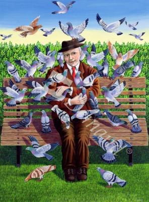 láminas y lienzos de  The Pigeon Fancier , 1993 (acrylic on paper)