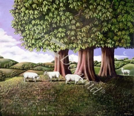 láminas y lienzos de  Sheep under the Chestnut Trees, 1981 (panel)