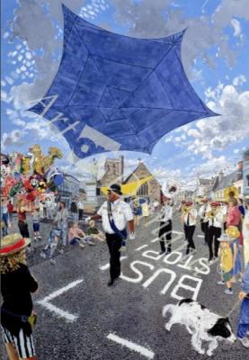 láminas y lienzos de  Marching Band, Brecon Jazz Festival, 1994 (oil on board)