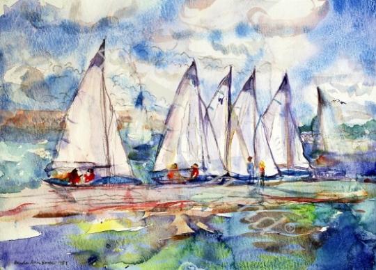 láminas y lienzos de  Blue Sailboats, 1989 (w/c on paper)