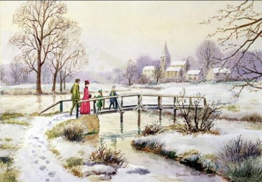 láminas y lienzos de  Footbridge in Winter (w/c on paper)