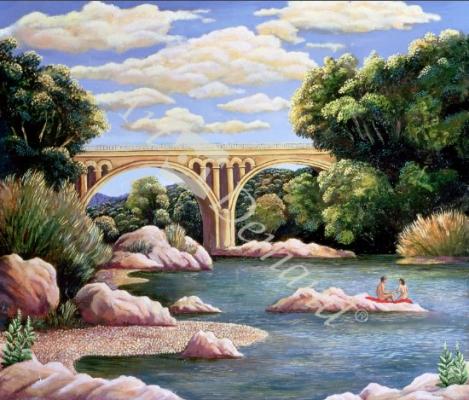láminas y lienzos de  River Bathers, or Bridge (oil on board)