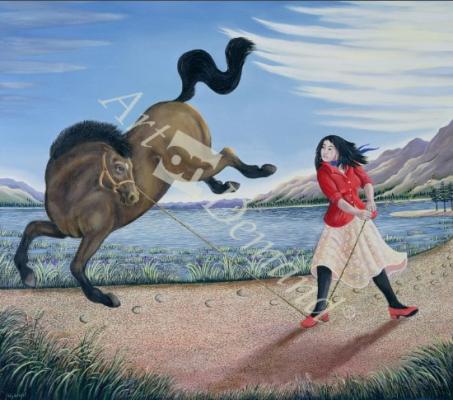 láminas y lienzos de  Strong Woman Subduing a Horse, 1997 (oil on canvas)
