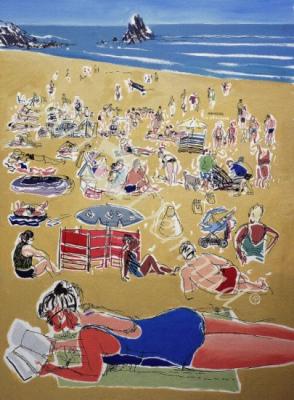 láminas y lienzos de  Bathers, Broadhaven Beach, Dyfed, 1995 (oil on ink on boa