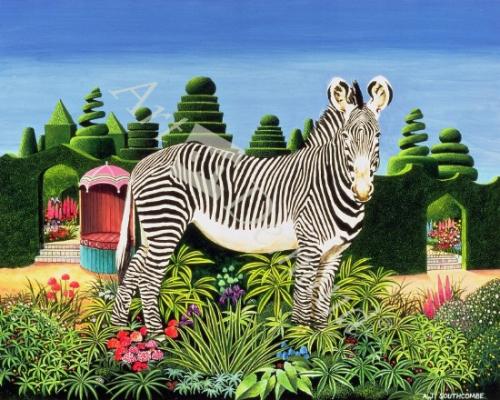 láminas y lienzos de  Zebra in a Garden, 1977 (acrylic on board)