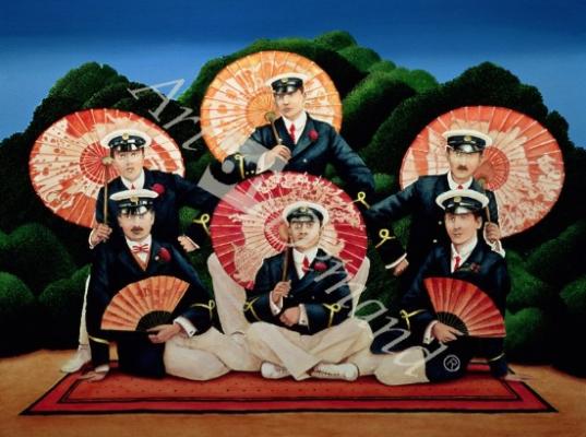 láminas y lienzos de  Sailors with Umbrellas, 1995 (acrylic on board)