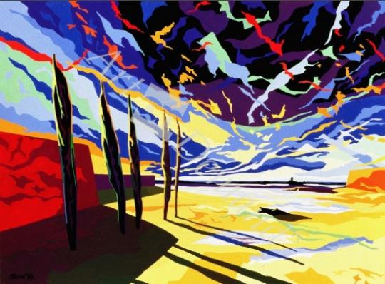láminas y lienzos de  Dramatic Sky, La Rocque, Jersey, 1995 (gouche on paper)
